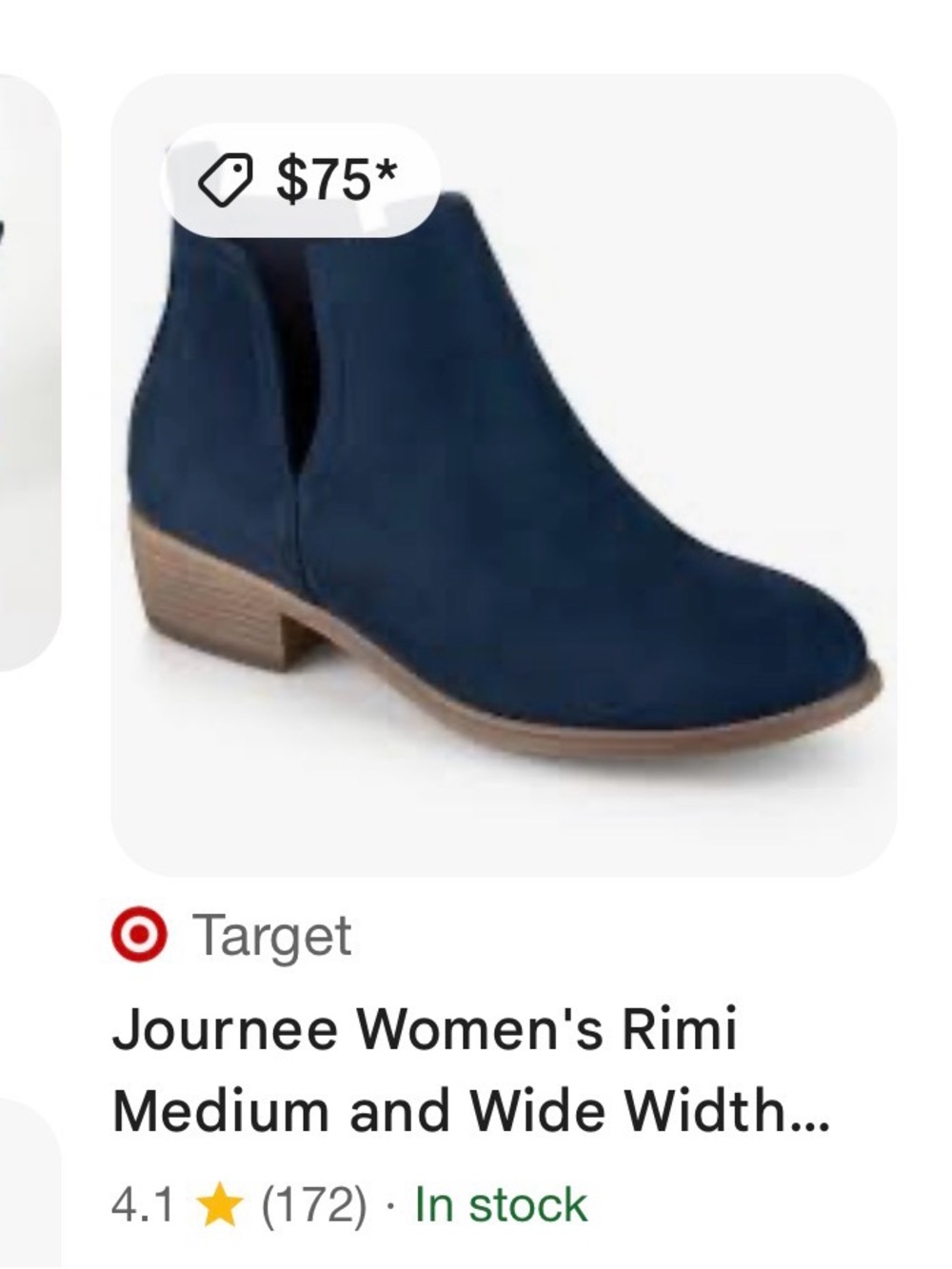 Journee Collection Navy Suede Ankle Bootie with Low Heel